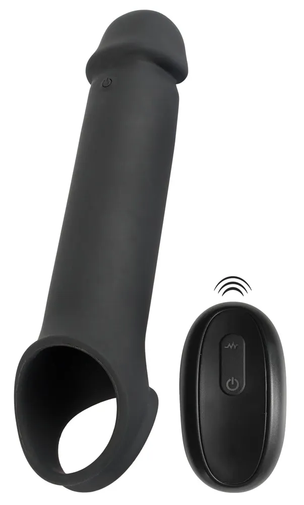 Vibrační prodlužovací návlek na penis Rebel RC, o 8 cm, dálkové ovládání, černý - obrázek 2