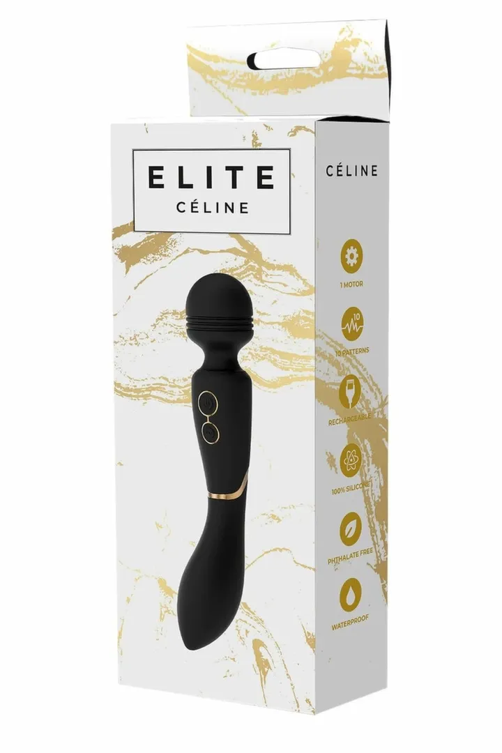 Masážní hlavice Dream Toys Elite Celine se dvěma motory, černozlatá, 22,5 cm - obrázek 3