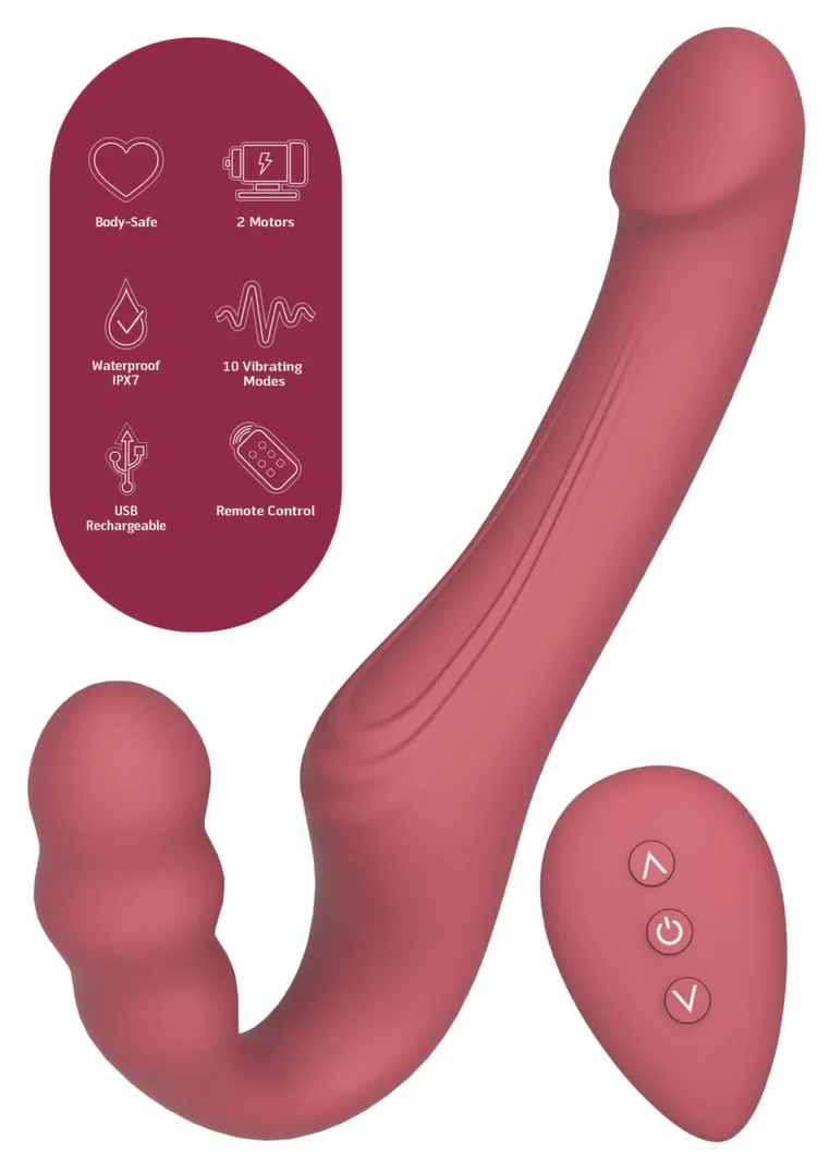 Strap-on vibrátor bez postroje She.E.O, dálkové ovládání, silikon, růžový - obrázek 5