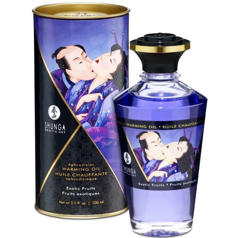 Hřejivý masážní olej Shunga s příchutí exotického ovoce, 100 ml