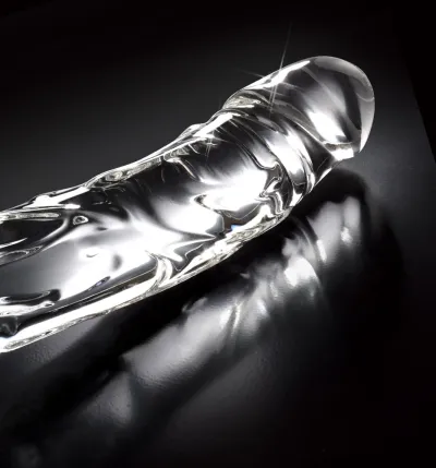 Skleněné dildo Icicles No. 62 s žilkami, čiré - obrázek 3