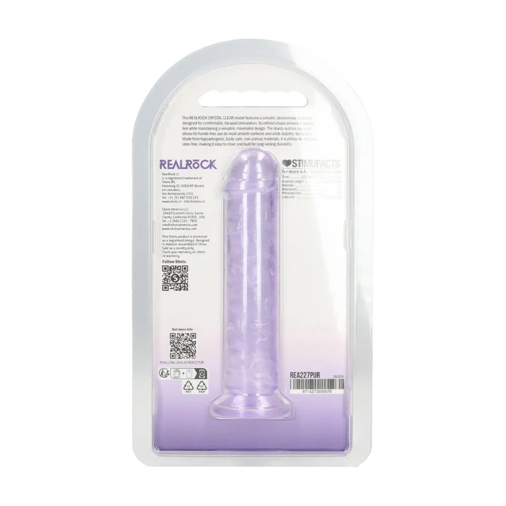 Průhledné fialové dildo RealRock Crystal Clear s přísavkou, 12,7 cm - obrázek 3