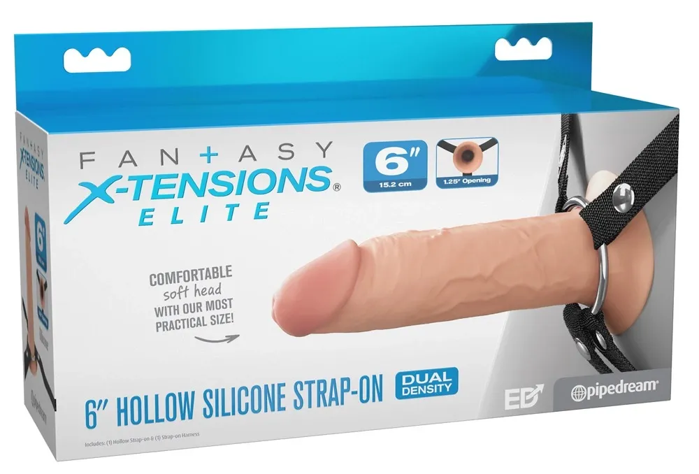 Dutý strap-on Fantasy X-tensions Elite FXTE6 s postrojem, tělový, 16,5 cm