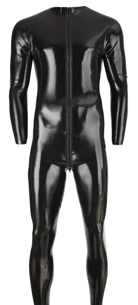 Pánský latexový overal LateX s třícestným zipem, černý, L - obrázek 5