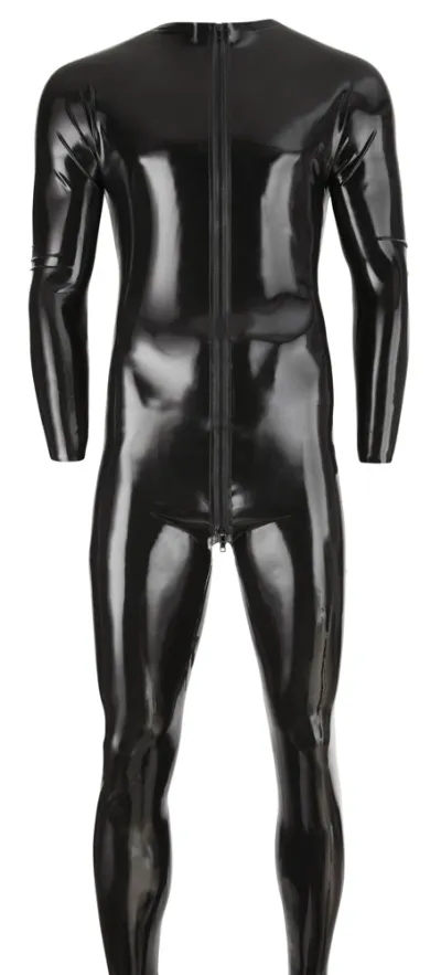Pánský latexový overal LateX s třícestným zipem, černý, L - obrázek 5