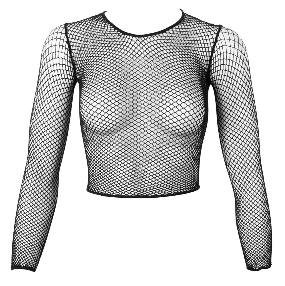 Síťované tričko Cottelli Fantasy Net Shirt s 3/4 rukávy, průsvitné, černé, S-L - obrázek 6