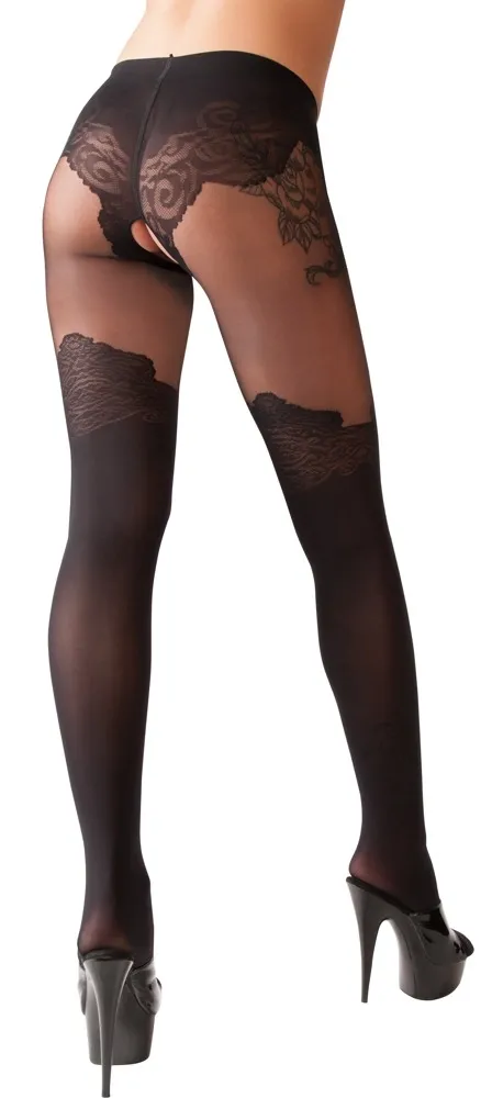 Punčocháče Cottelli Legwear s otevřeným rozkrokem, černé, 40/20 DEN, M/L - obrázek 2