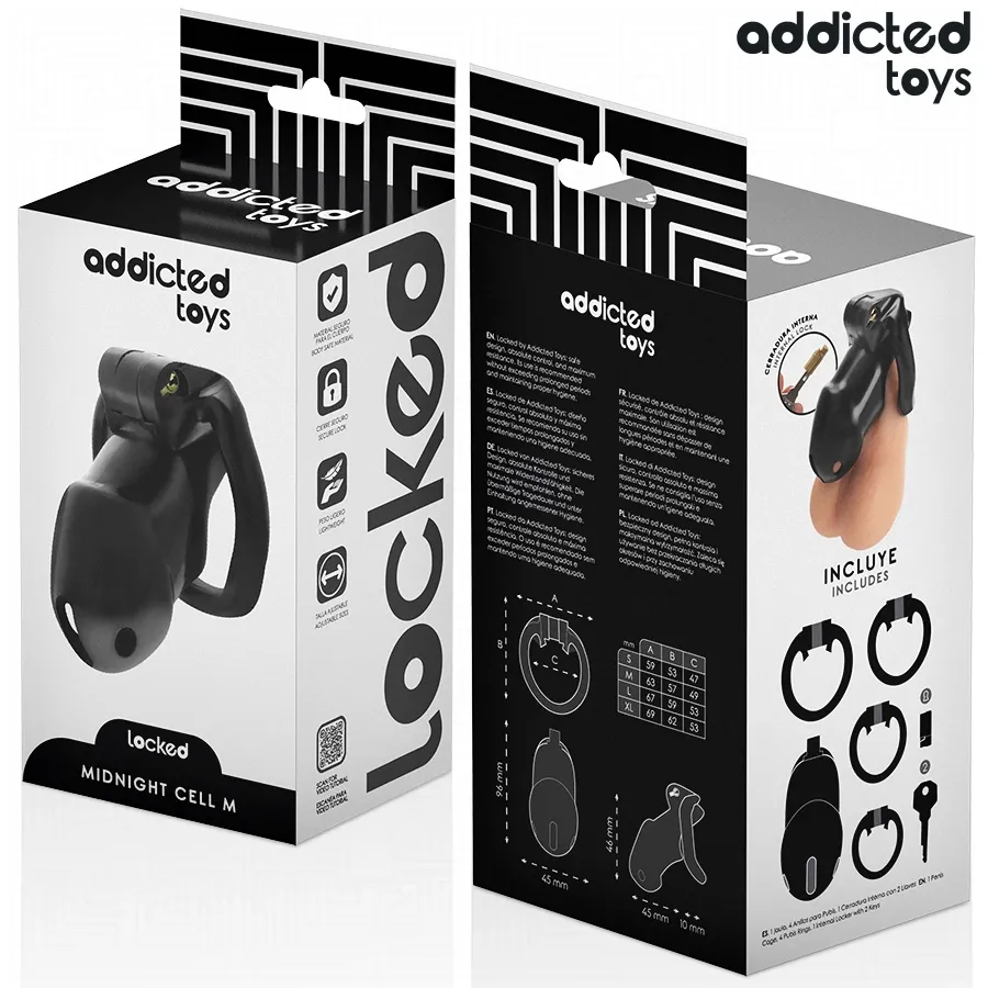 Klec cudnosti Addicted Toys Locked Midnight Cell, velikost M, černá - obrázek 6