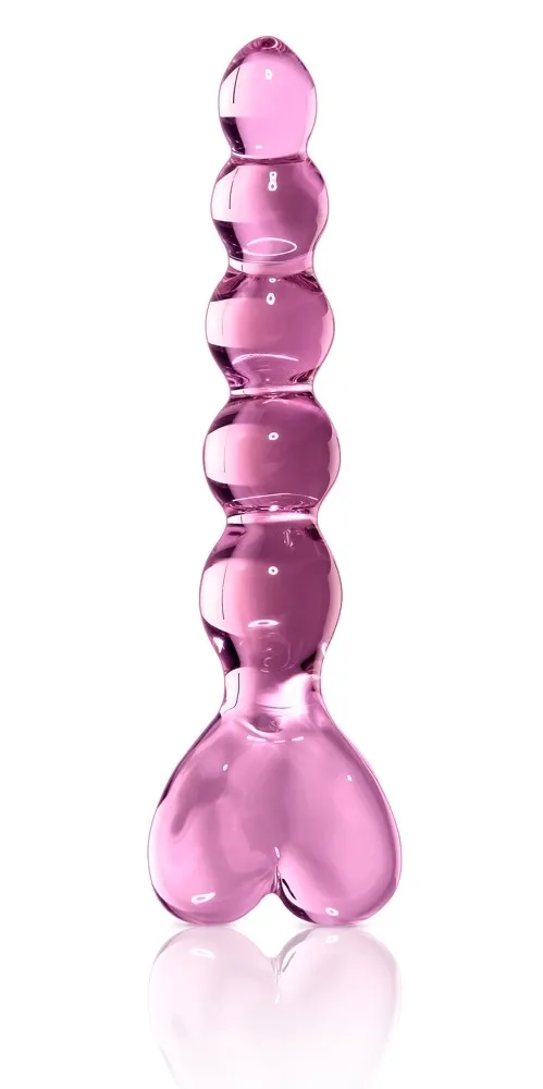 Skleněné dildo Icicles No. 43 s rukojetí ve tvaru srdce, růžové - obrázek 2