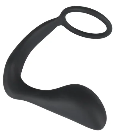 Erekční kroužek s análním kolíkem Black Velvets Duo System, silikon, černý - obrázek 2