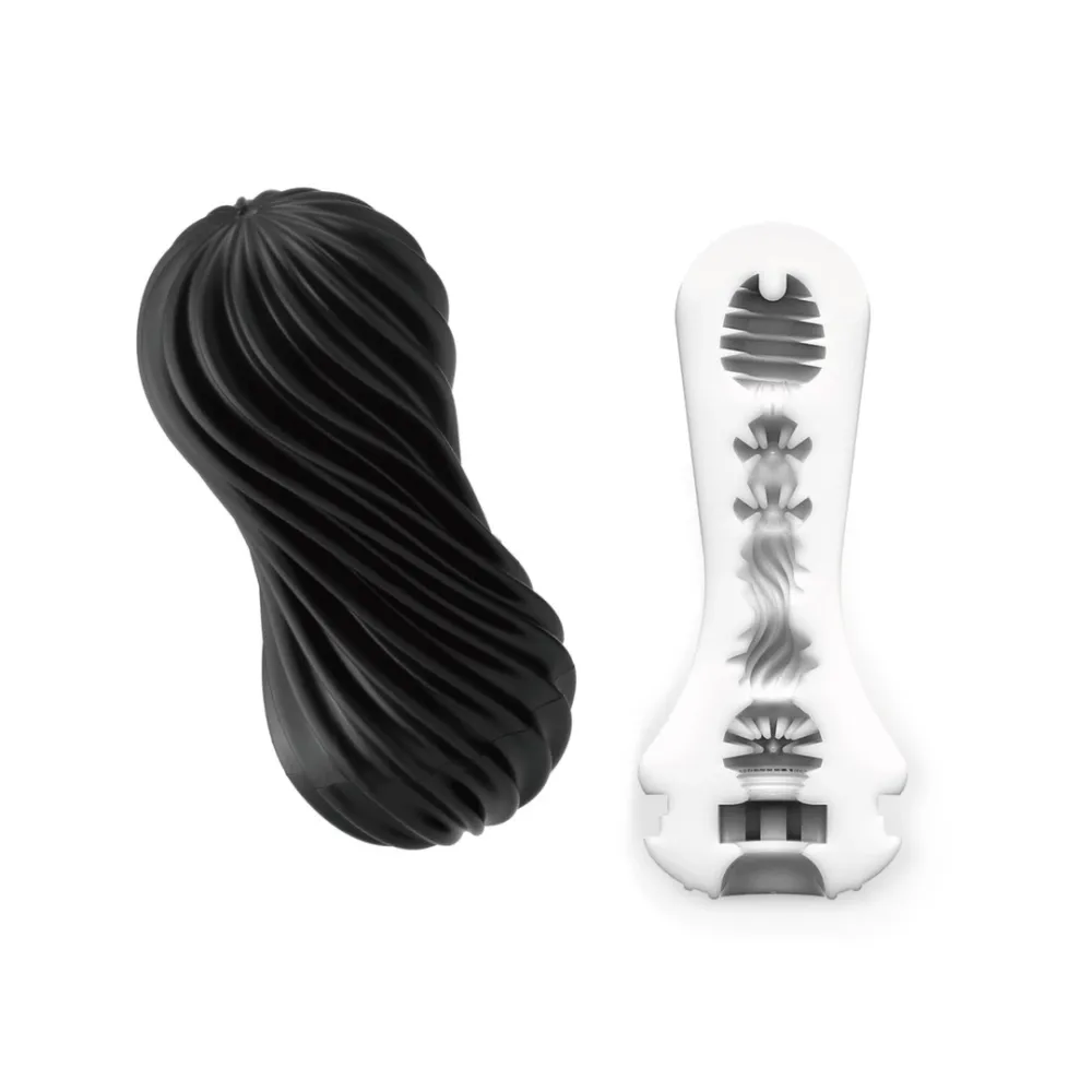 Tenga Flex Rocky Black, spirálový masturbátor s pevnou strukturou, černý