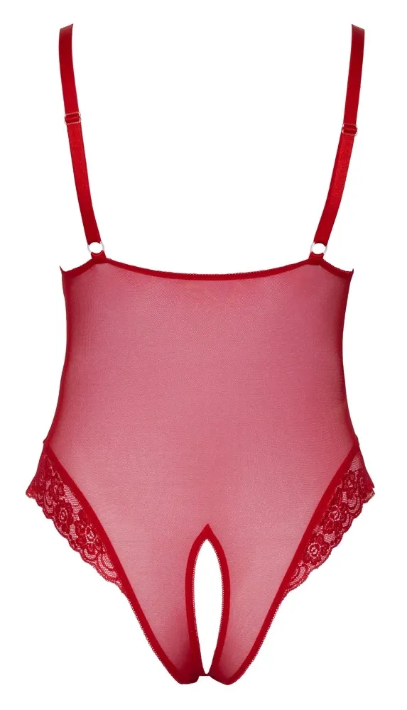 Průsvitné body Cottelli Curves s otevřeným rozkrokem a krajkou, červené, 2XL - obrázek 7