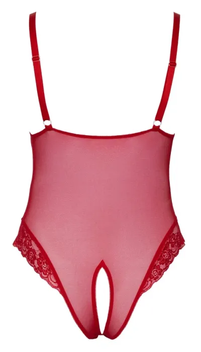 Průsvitné body Cottelli Curves s otevřeným rozkrokem a krajkou, červené, 2XL - obrázek 7