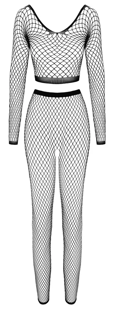 Komplet Cottelli FANTASY, síťovaný crop top a legíny s otevřeným rozkrokem, černý, S-L - obrázek 5