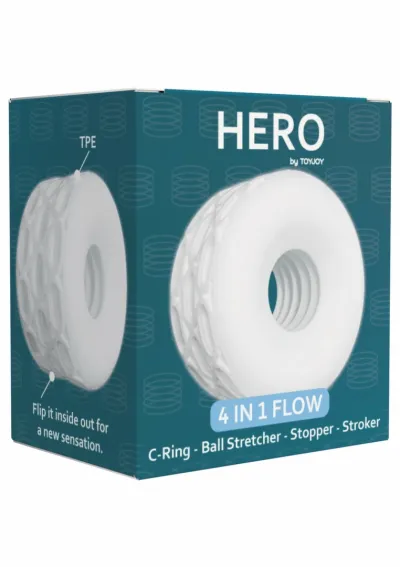 Erekční kroužek ToyJoy Hero 4-in-1 Flow Ring, natahovač varlat i masturbátor, černý - obrázek 2