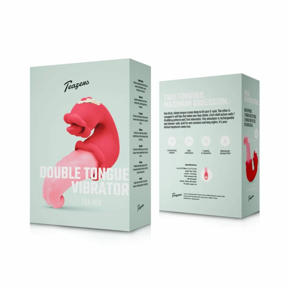 Rabbit vibrátor Teazers Double Tongue, silikonový, růžový - obrázek 10
