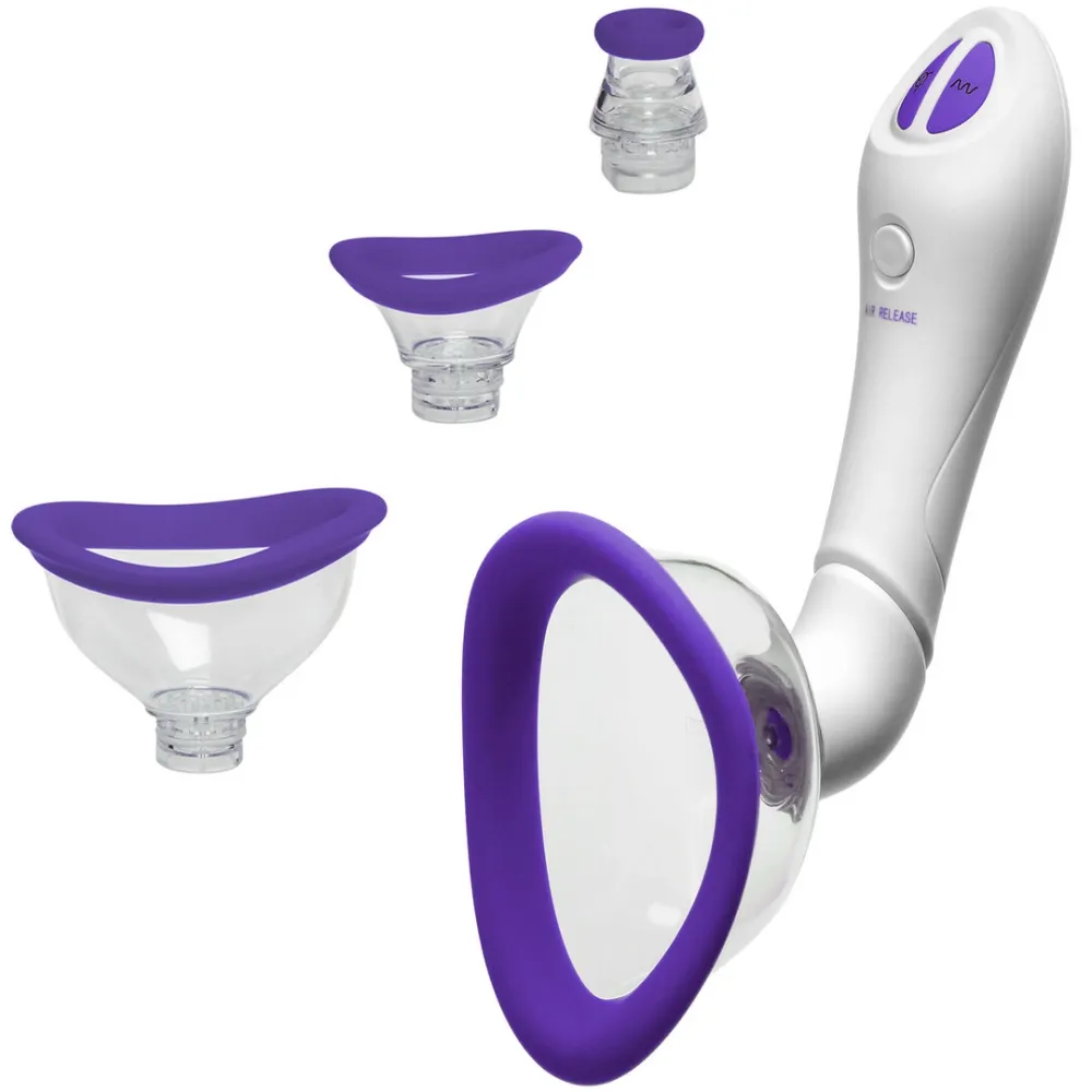 Vakuová pumpa pro ženy CalExotics Intimate Body Pump s vibracemi, 4 nástavce