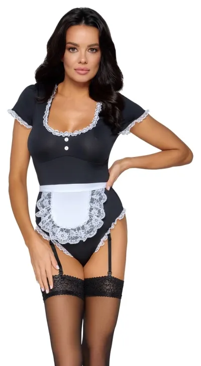Kostým servírky Cottelli Costumes Waitress, body se zástěrou, černobílý, M - obrázek 3