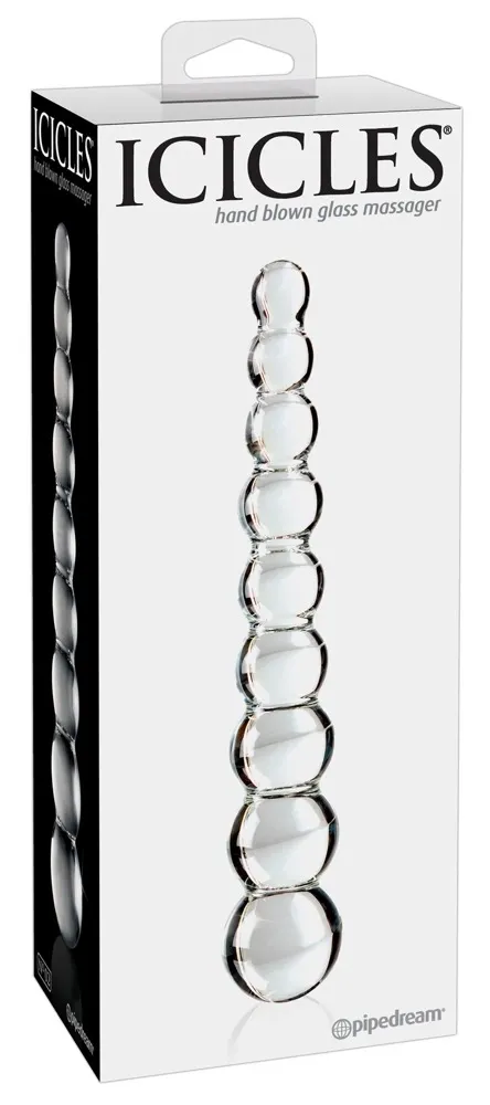 Skleněné dildo Pipedream Icicles No. 2 s kuličkami, 22,5 cm, čiré