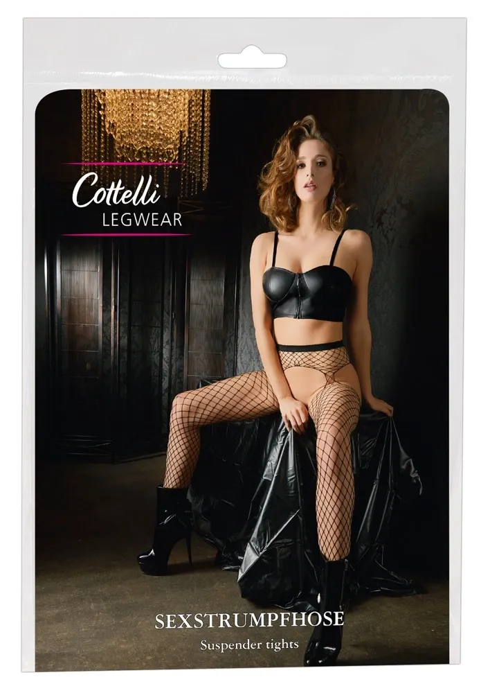Síťové punčocháče Cottelli Collection s efektem podvazků, černé, S-L
