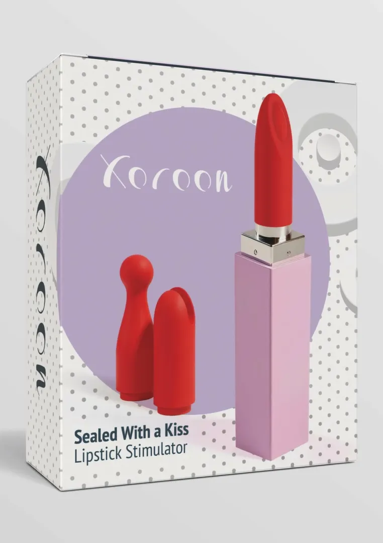 Minivibrátor ve tvaru rtěnky Xocoon Sealed With A Kiss, 3 nástavce, červený - obrázek 3