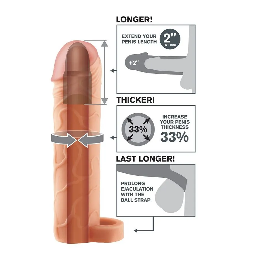 Návlek na penis s poutkem na varlata Fantasy X-tensions Perfect 2″, tělový - obrázek 3