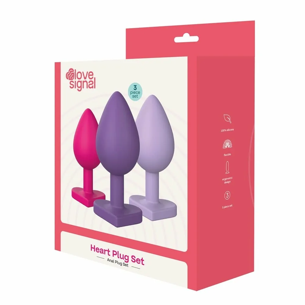 Sada análních kolíků Love Signal Triple Heart Set, 3 velikosti, silikon
