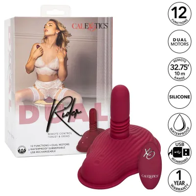 Vibrátor CalExotics Dual Rider s dálkovým ovládáním a přirážením, červený - obrázek 2