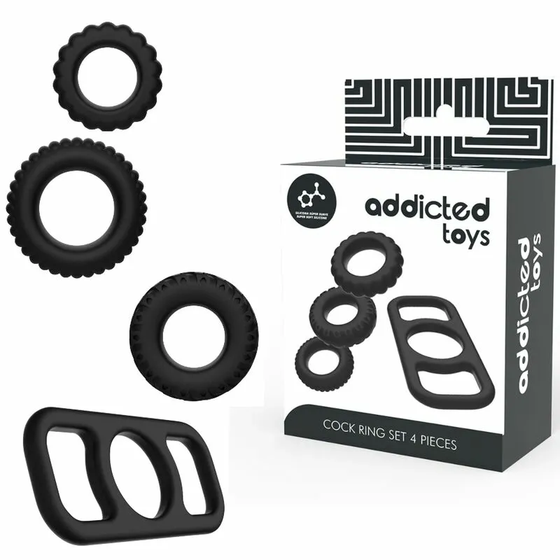 Sada erekčních kroužků Addicted Toys, 4 kusy, silikonová, černá