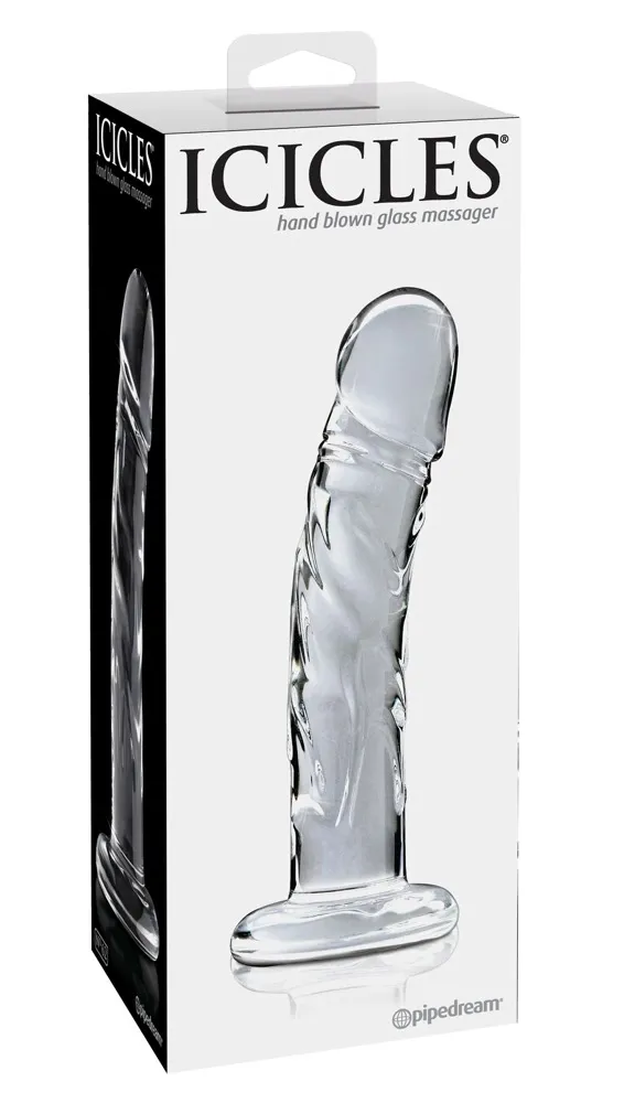 Skleněné dildo Icicles No. 62 s žilkami, čiré