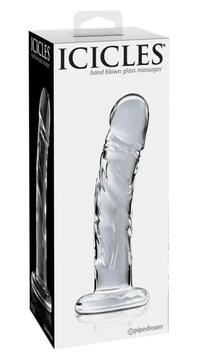 Skleněné dildo Icicles No. 62 s žilkami, čiré