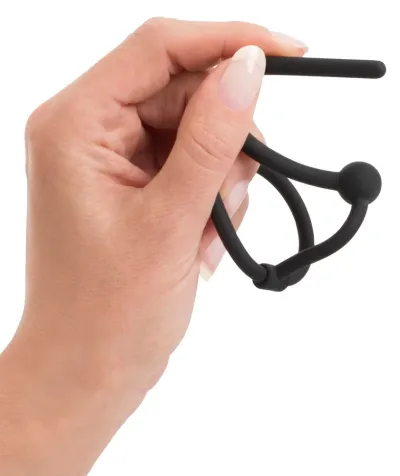 Silikonový dilatátor do močové trubice Penisplug s kroužkem na žalud, černý, 12 cm - obrázek 6