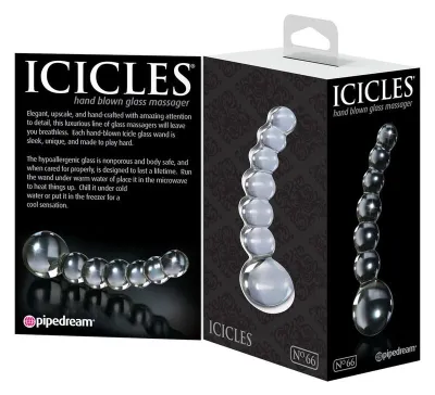 Skleněné dildo Icicles No. 66 s kuličkami, čiré - obrázek 3