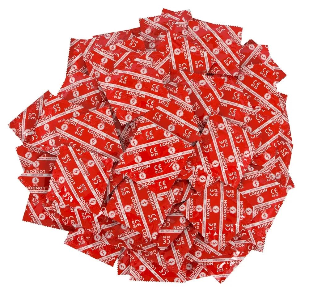 Kondomy London Red s jahodovou příchutí, červené, 56 mm, 1000 ks - obrázek 2