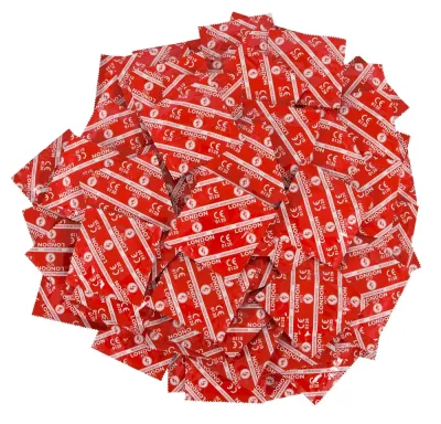 Kondomy London Red s jahodovou příchutí, červené, 56 mm, 1000 ks - obrázek 2