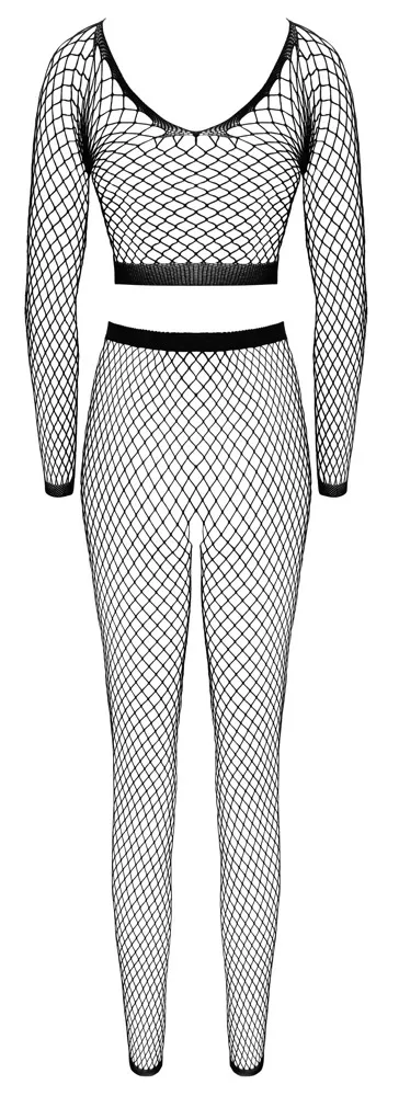 Komplet Cottelli FANTASY, síťovaný crop top a legíny s otevřeným rozkrokem, černý, S-L - obrázek 6