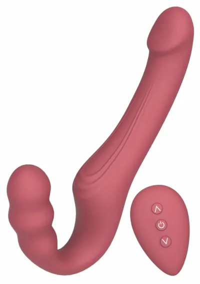 Strap-on vibrátor bez postroje She.E.O, dálkové ovládání, silikon, růžový