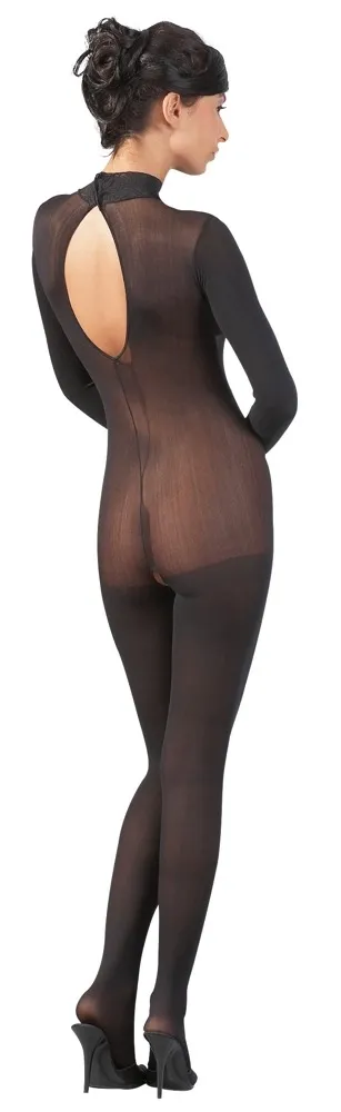 Síťový catsuit Cottelli Collection s krajkovým límečkem, černý, M/L - obrázek 4