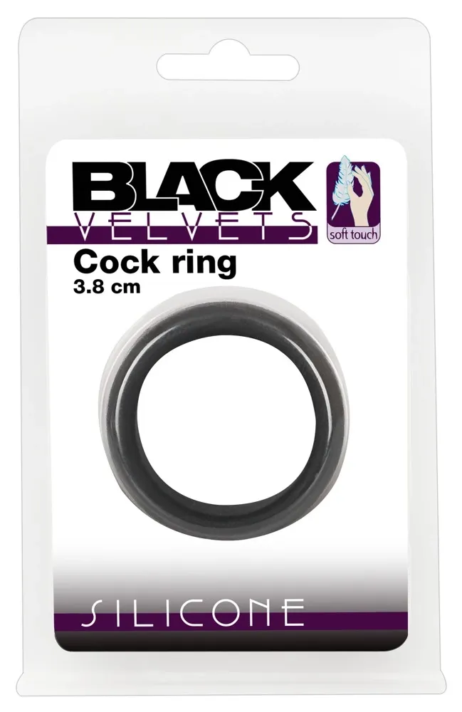 Silikonový erekční kroužek Black Velvets, Soft Touch, černý, 3,8 cm
