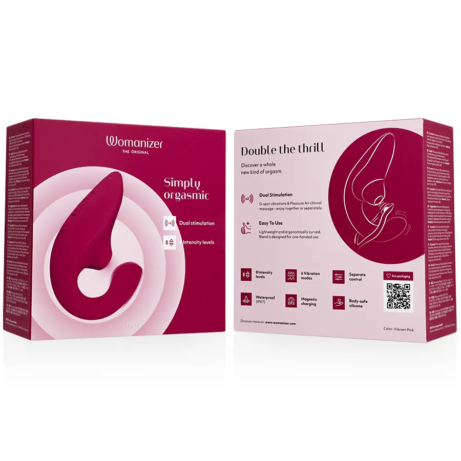 Rabbit vibrátor s tlakovým stimulátorem klitorisu Womanizer Blend, zářivě růžový - obrázek 11