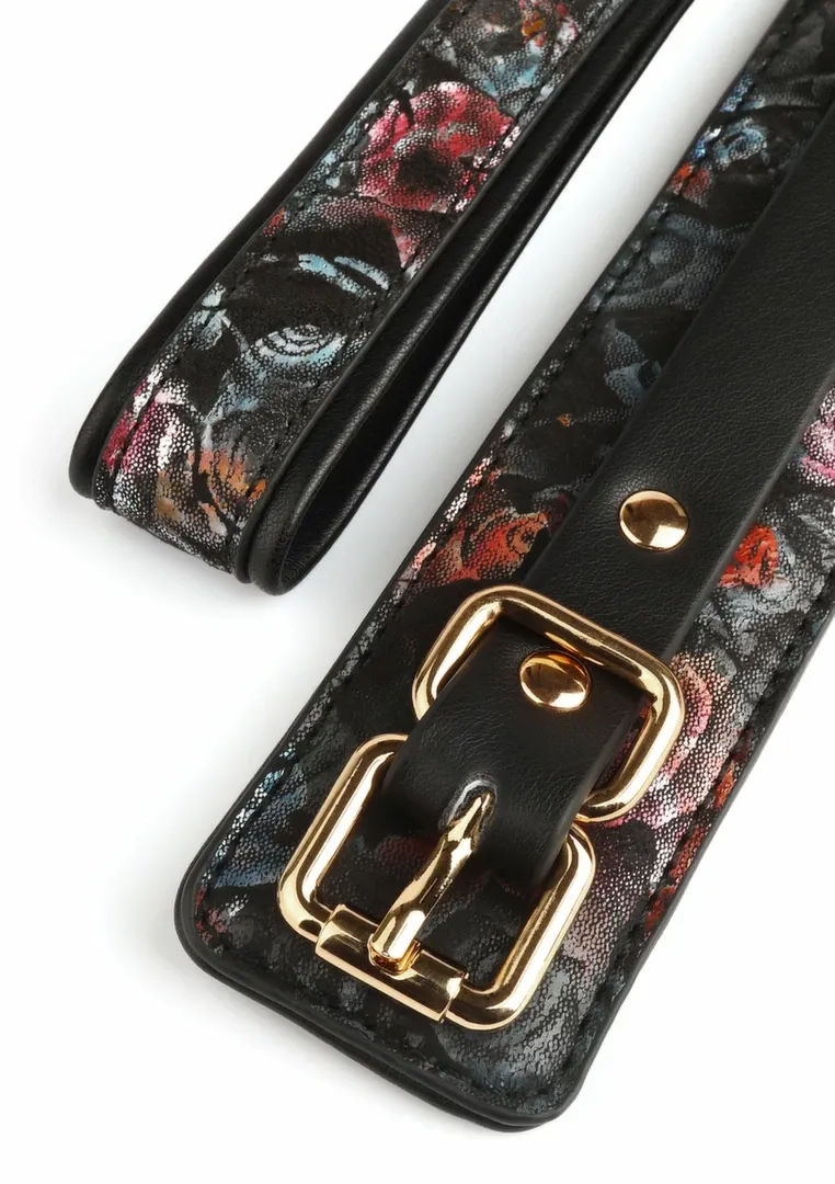 Obojek s vodítkem GEISHA Floral Jacquard, veganská kůže, černý - obrázek 3
