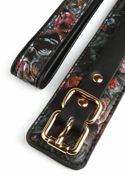 Obojek s vodítkem GEISHA Floral Jacquard, veganská kůže, černý - obrázek 3