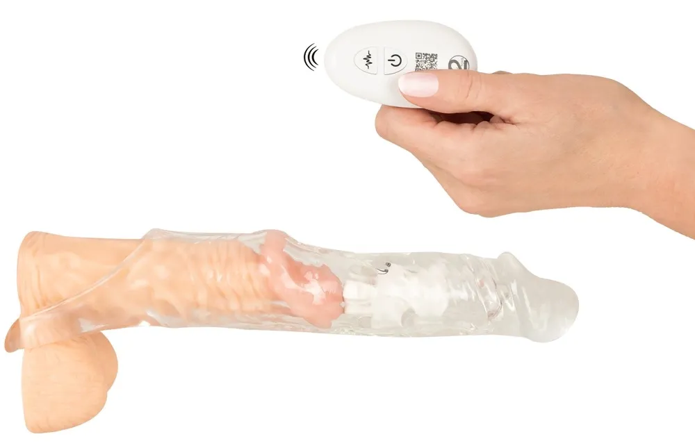Crystal Clear RC vibrační prodlužovací návlek na penis 22 cm průhledný - obrázek 7