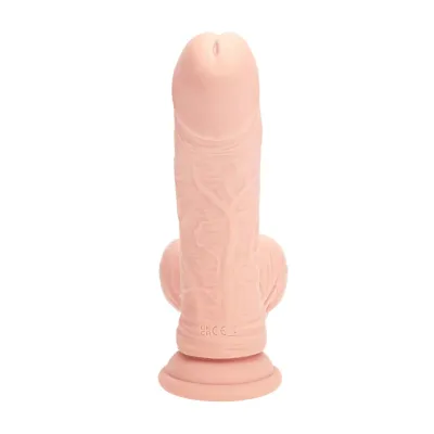 Realistický vibrátor RealRock s varlaty, zakřivený, dvouvrstvý silikon, 18 cm, tělový - obrázek 5
