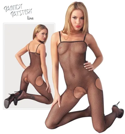 Síťový bodystocking Cottelli Collection s otevřenými boky, černý, S/M - obrázek 6