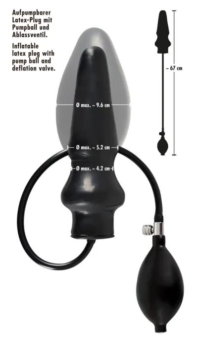 Nafukovací anální kolík You2Toys, latex, černý, 20 cm - obrázek 4