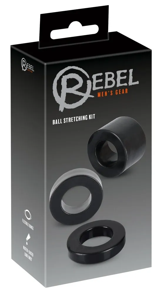 Sada natahovačů varlat Rebel Ball Stretching Kit, 3 kroužky, TPR, černá