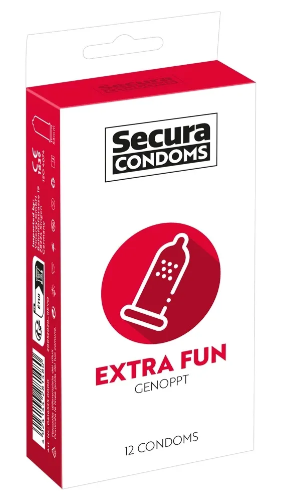 Vroubkované kondomy Secura Extra Fun, 52 mm, 12 ks