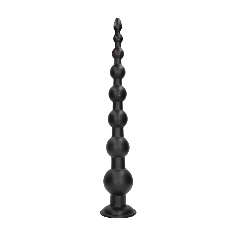Extra dlouhý anální kolík Ouch! Dominant Drill s kuličkami a přísavkou, černý, 55,5 cm