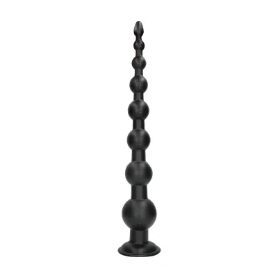 Extra dlouhý anální kolík Ouch! Dominant Drill s kuličkami a přísavkou, černý, 55,5 cm
